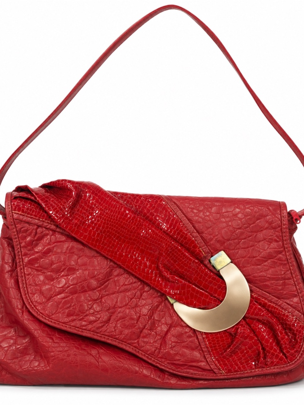 Vintage Red Shoulder Bag with Gold and Bone Colored Acrylic  Accent